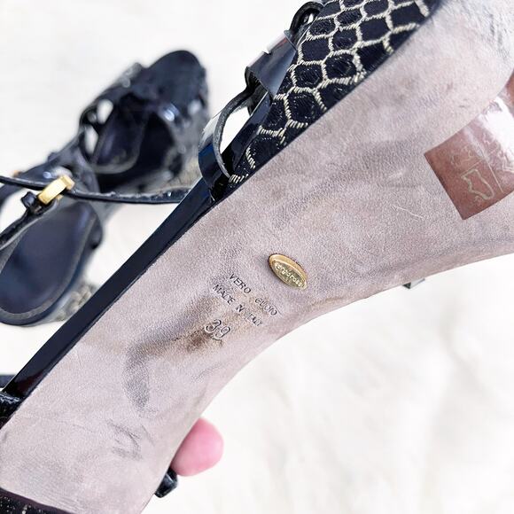 Sergio Rossi Black and Gold Textured Platform Sandals - Picture 11 of 11